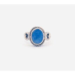 Estate Sterling Silver 925 Lapis Lazuli Ring Size 5 Heart Detail 3.8g Boho Chic